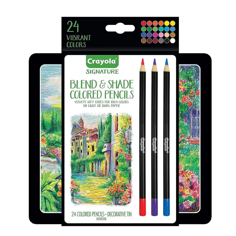 Crayola Signature, 24 Ct. Blend And Shade Colored Pencils With Tin