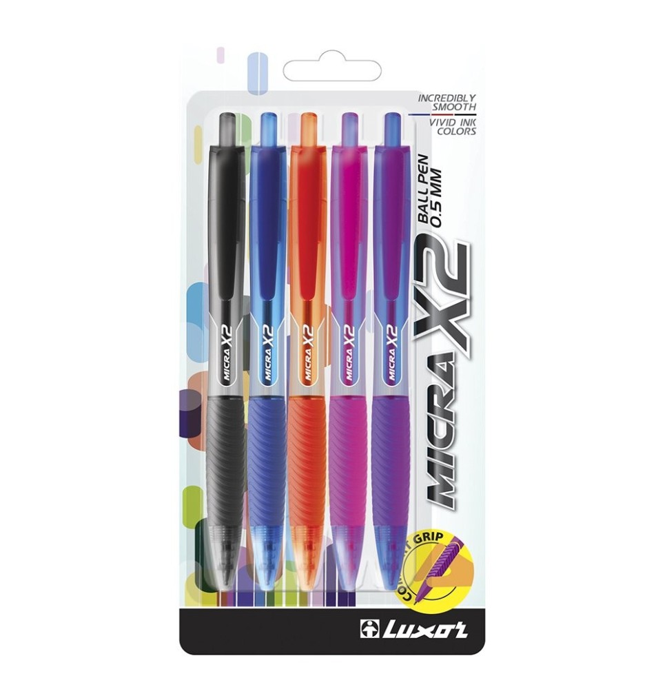 Luxor Micra X2 0.5mm Ball Pen 5Pc 1Pck