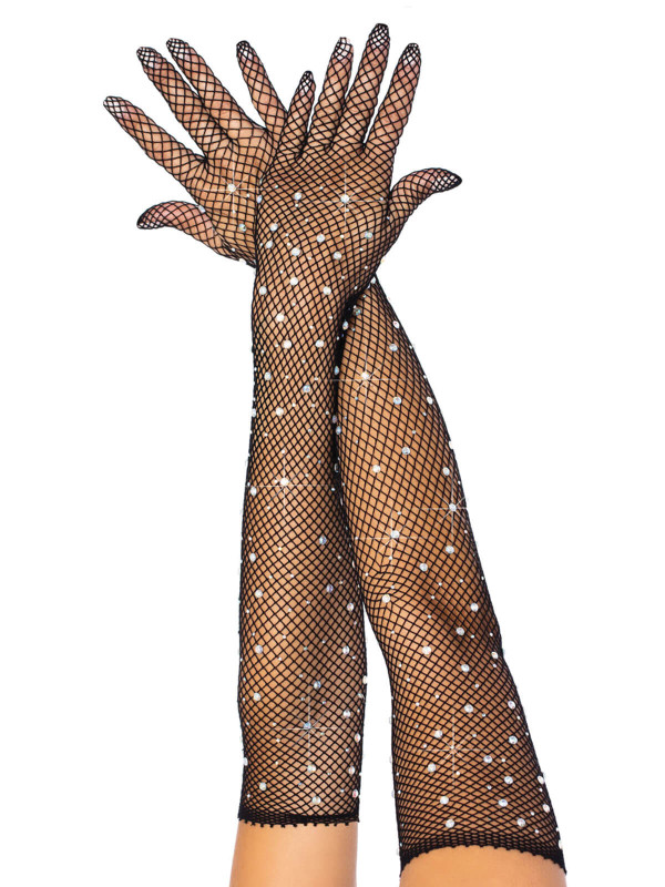 Rhinestone fishnet opera length - Black