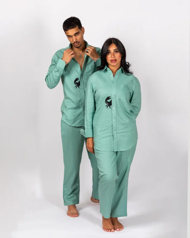 Linen crab set tiffany blue