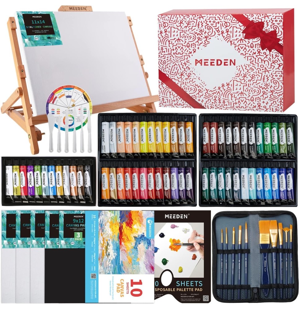 Meeden Acrylic Painting Set + Wooden Tabletop Sketchbox Easel