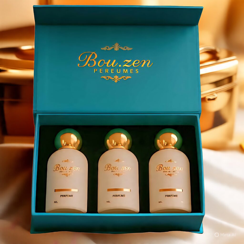 Box of three signature perfumes:Damascus. Majestic. L'Adore Bakhoor.