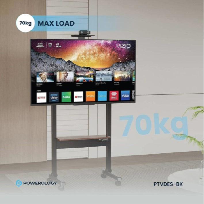 Powerology Electric TV Stand, 118-158 cm Adjustable Height, Vertical Height Adjustment, 70KG Max Load, 37"-89" Tv Size, Control Paned (Black)